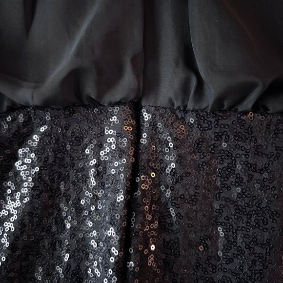 Jessica McClintock Black Sequin Blouson Top/Fitted Skirt Cocktail Dress | Sz 2 - Picture 6 of 9